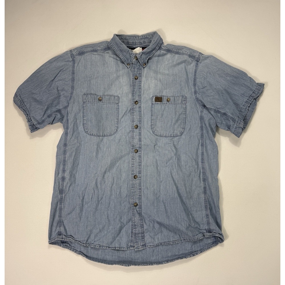 Wrangler Riggs Workwear Mens XL Denim Button Down Shirt Construction Farm Blue